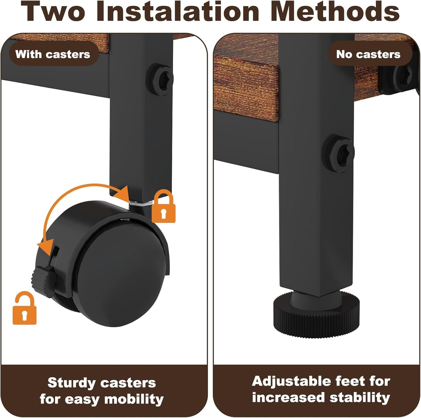 EasyCom Large Printer Stand with File Holder Organizer, Adjustable Height Shelf with Wheels, Rolling Printer Cart with Storage for Printer Scanner Fax Home Office Use Rustic Brown