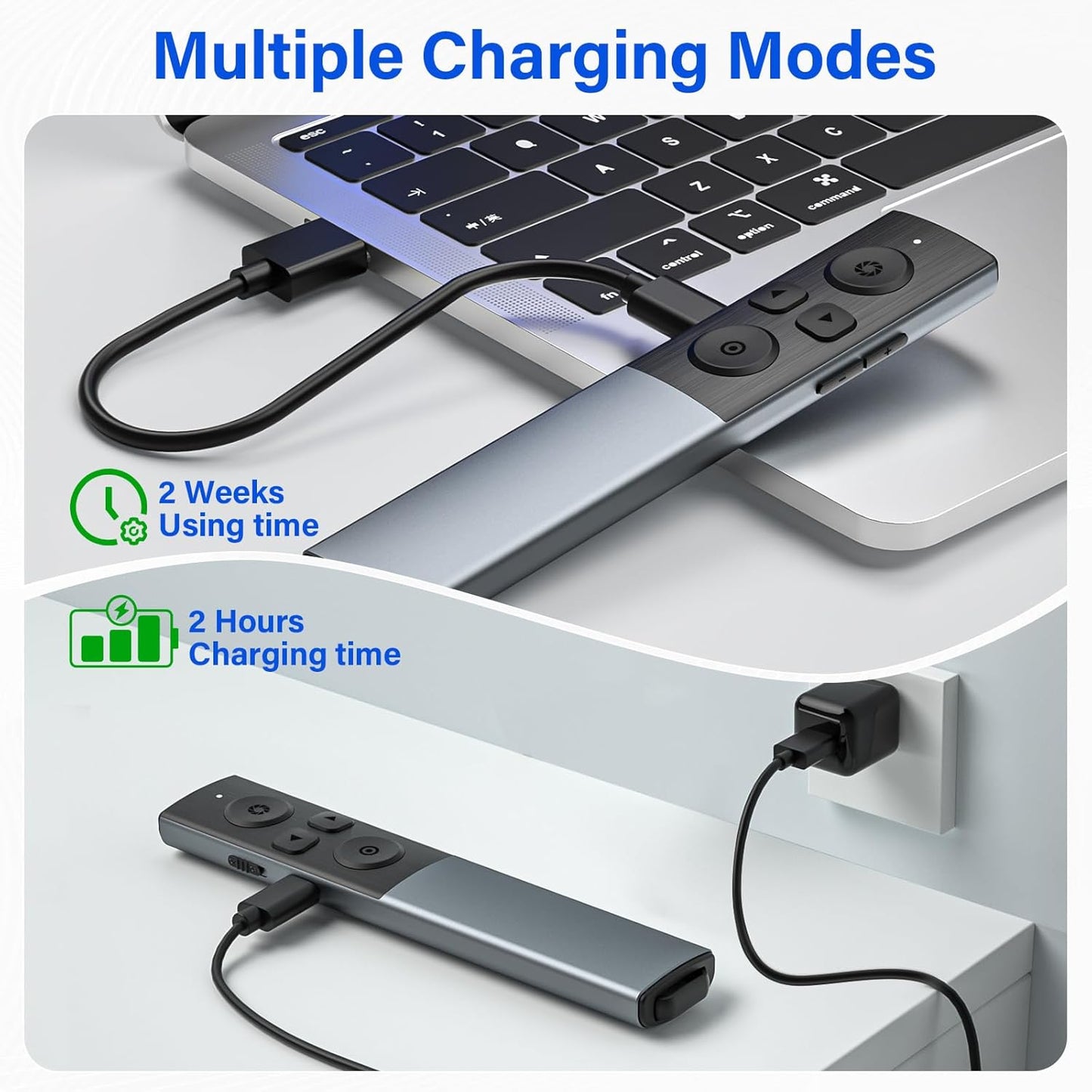 2-in-1 USB Type C Presentation Clicker Wireless Presenter Remote Clicker, Rechargeable Clicker for Powerpoint Presentations, Google Slide Advancer Slideshow Presnetation Clicker (Aluminium Alloy)