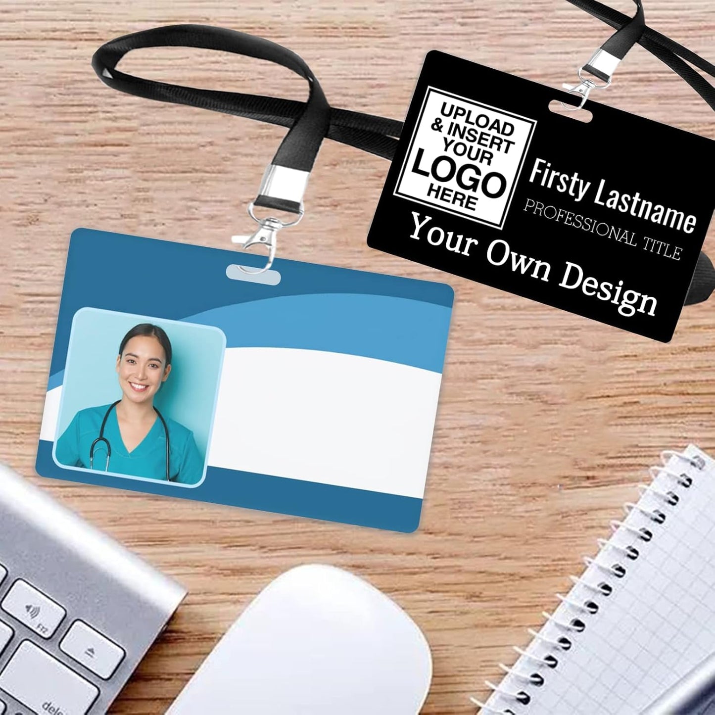 Custom Id Badge, Personalized Employee Photo Identification Card with Lanyard, Durable ID Card for Office Worker Doctor Nurse Student-Horizontal-Template1