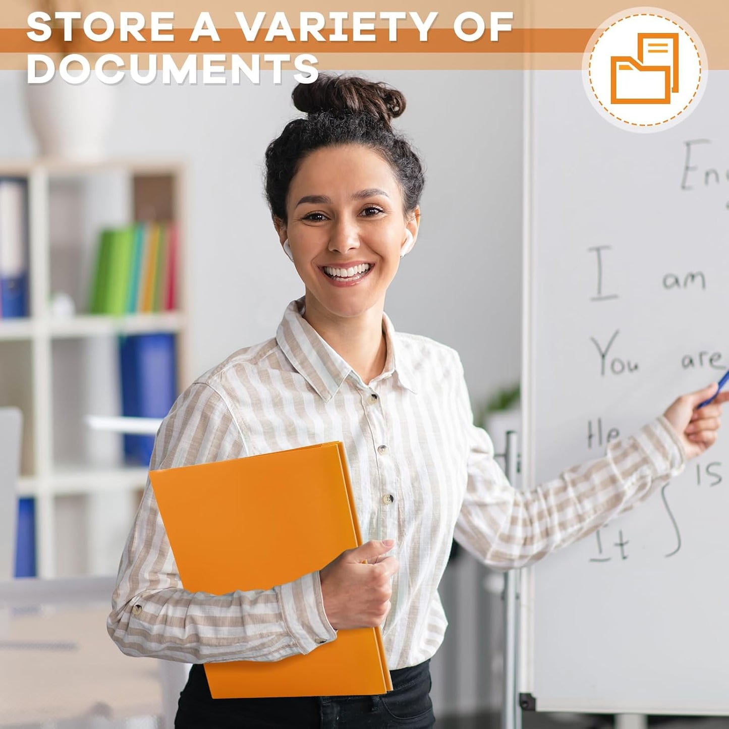 Henoyso 72 Pcs Plastic Folder with Clear Front Pocket and 3 Prong Plastic Folders with Card Slot Pocket Folders with Prongs for School Office (Orange)