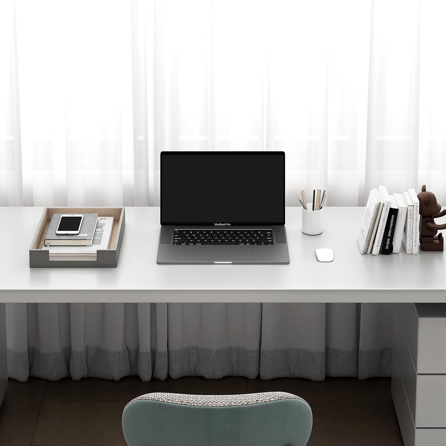 Leather Letter Tray, THIPOTEN Elegant Desk Organizer for Office Supplies, Mail, Paper, File, Magazine, Perfect Office Organization for Desktop(Grey)