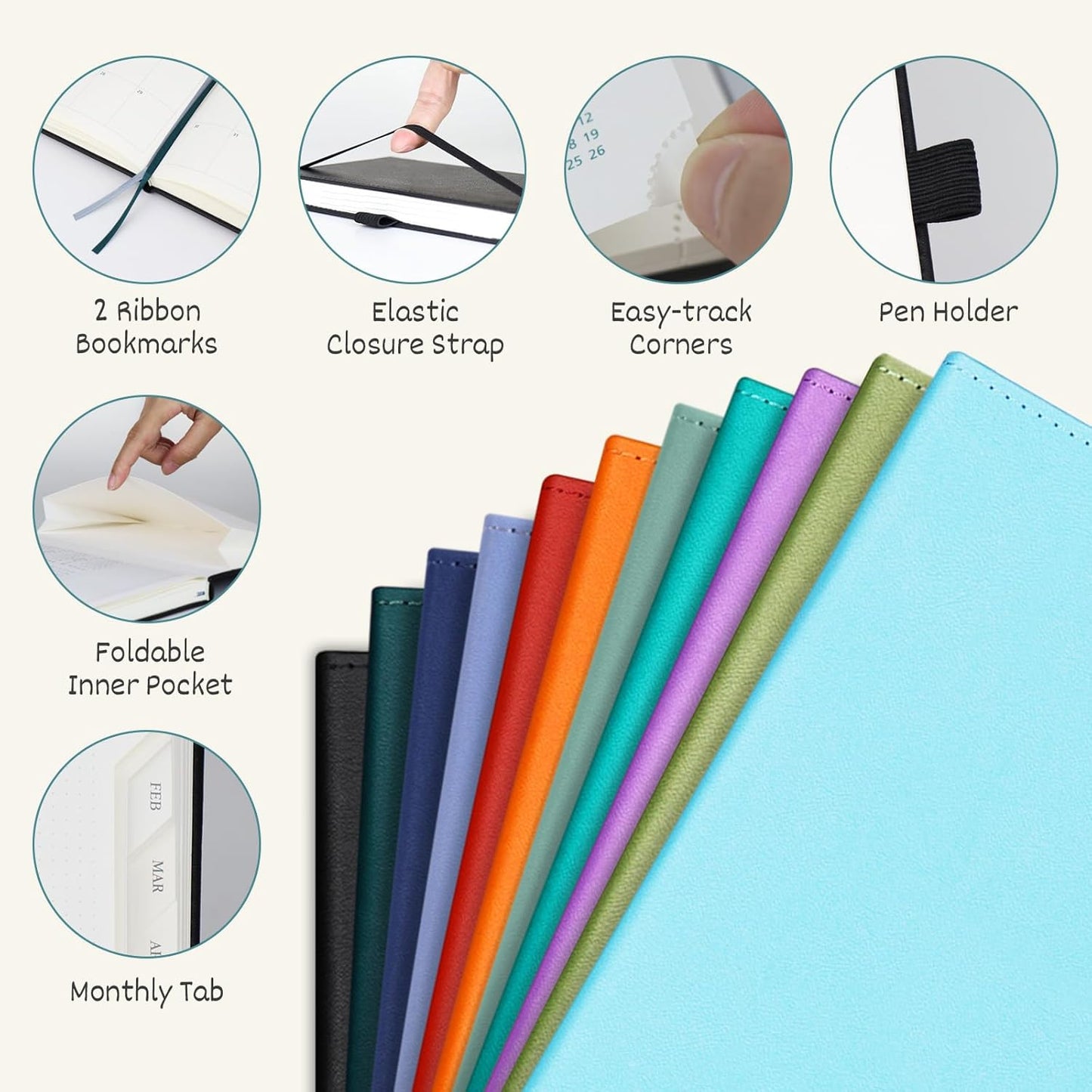 BEZEND 2026 Planner Weekly and Monthly (8.5" x 11") Daily Calendar with Half-Hourly Timeslots & Tab (Jan-Dec) Note & Expenses, Pen Holder, Inner Pocket, Vegan Leather Hardcover - Blueberry