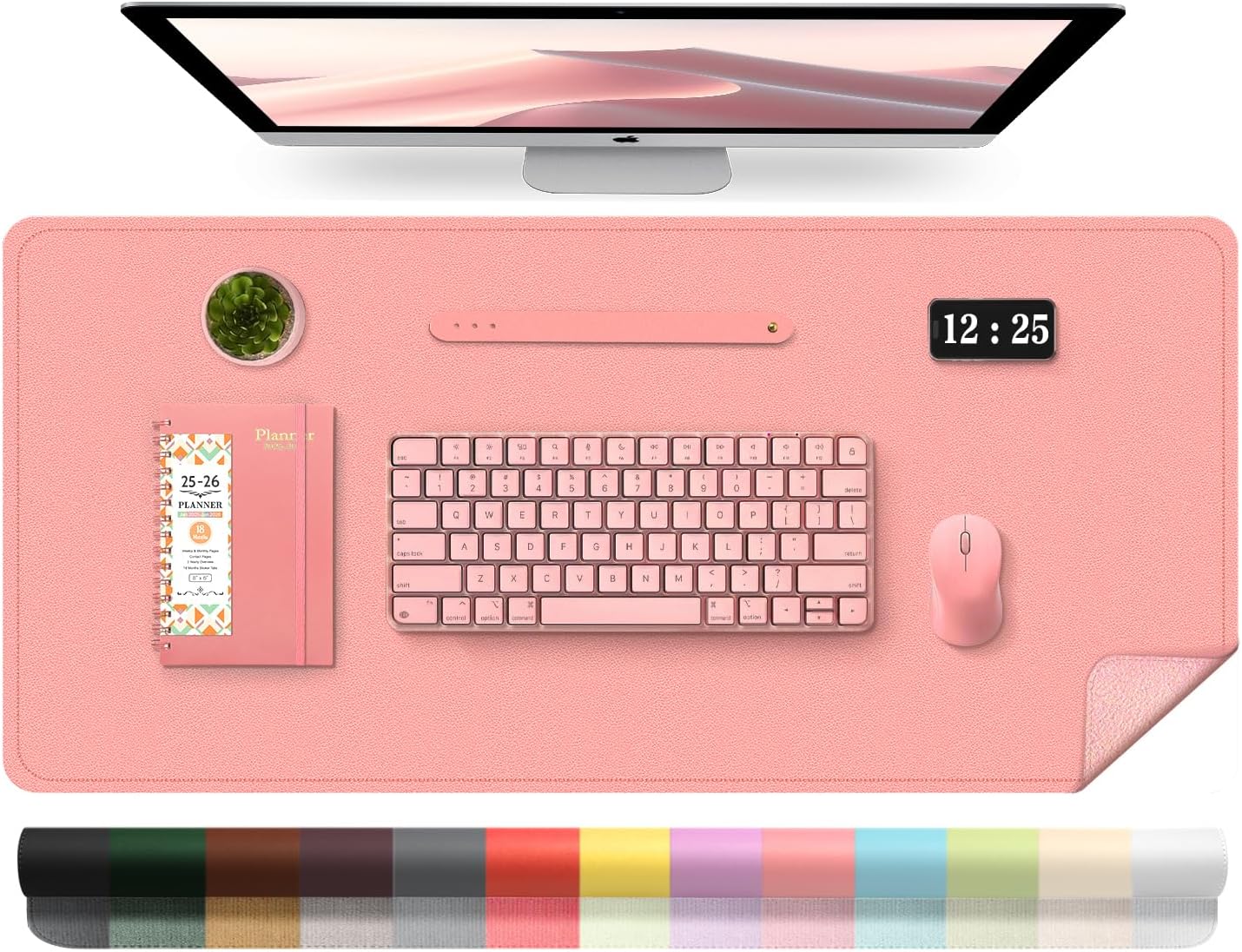 Leather Desk Pad Protector, 39.4'' X 17'' Large Mouse Pad, Office Desk Mat, Non-Slip PU Leather & Suede Base Desk Blotter, Laptop Desk Pad, Desktop Mat for Office Home, Sweet Pink