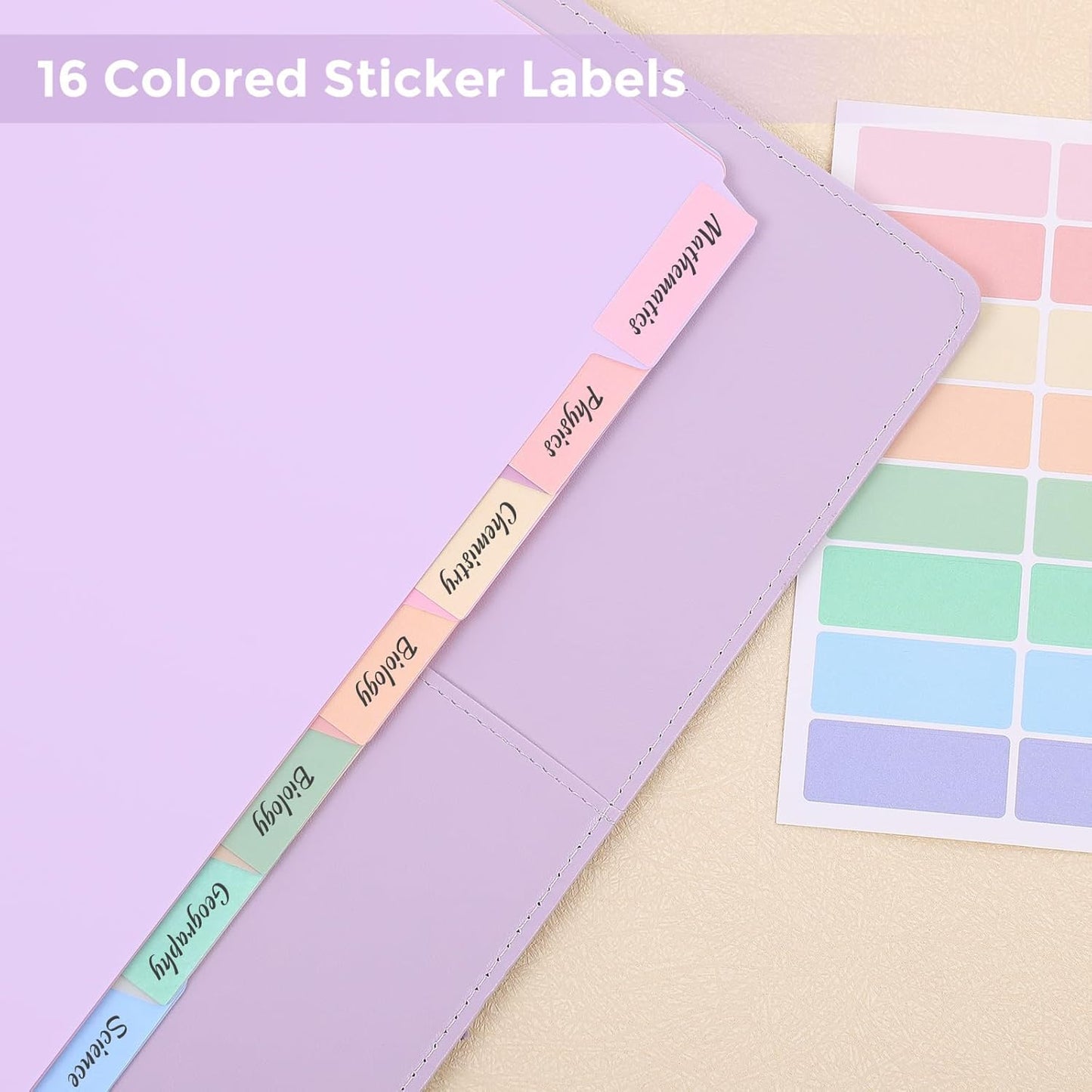 SKYDUE Durable Plastic 8-Tab Dividers, Big Tab Dividers for 3 Ring Binder, Write&Erase 3 Ring Binder Dividers with Tabs,with Sticker Labels, 1 Set, Pastel Color (Purple)