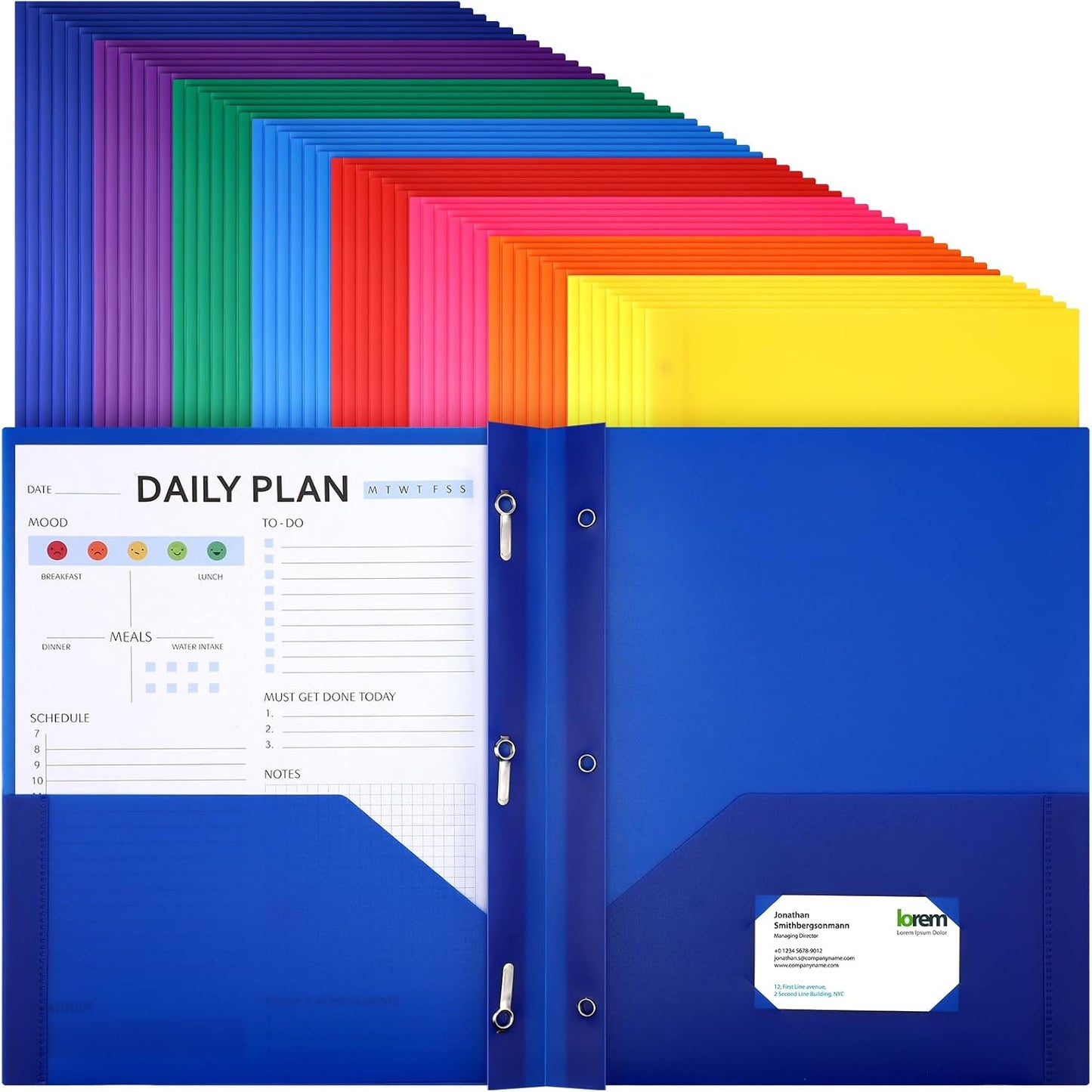 Patelai 48 Pcs Plastic Folders with 2 Pockets and 3 Prongs Home Folders with Card Slot Letter Size Heavy Duty Report Covers for Back to School(Cute Color,Classic)