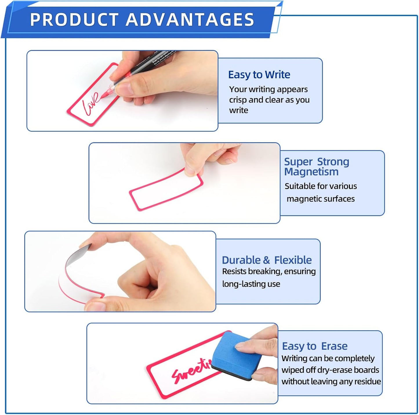 Utron 72PCS Magnetic Dry Erase Labels, 3.2"x1.2" Reusable Colorful Name Plates, Waterproof Magnetic Label Stickers for Home, Office, School, Refrigerator, Locker, White Board (9 Colors)