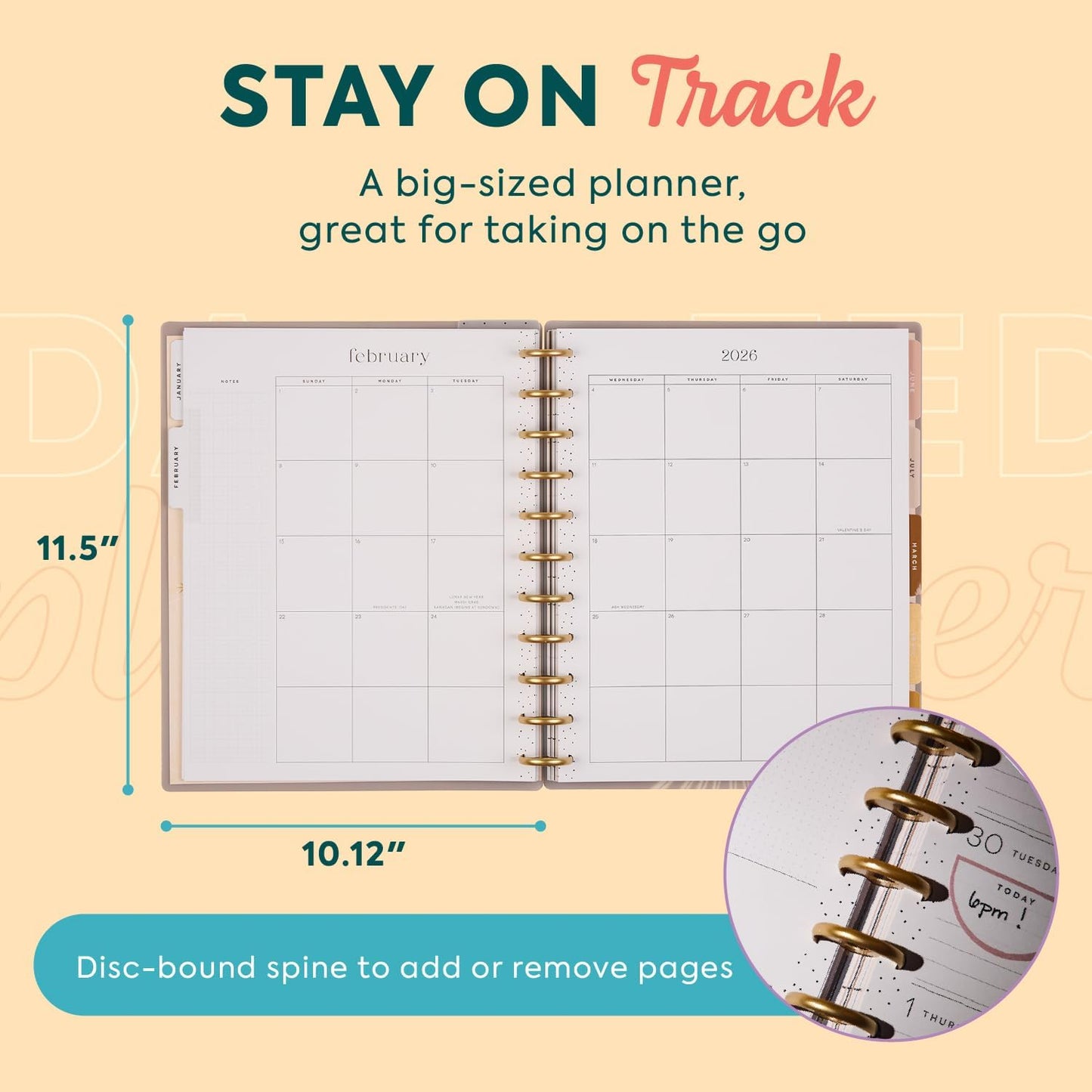 Happy Planner Disc-Bound Planner Jan.–Dec. 2026, Includes 3 Extra Months and 2 Sticker Sheets, Big Size, 8.5" x 11", Dashboard Layout, Star Lover