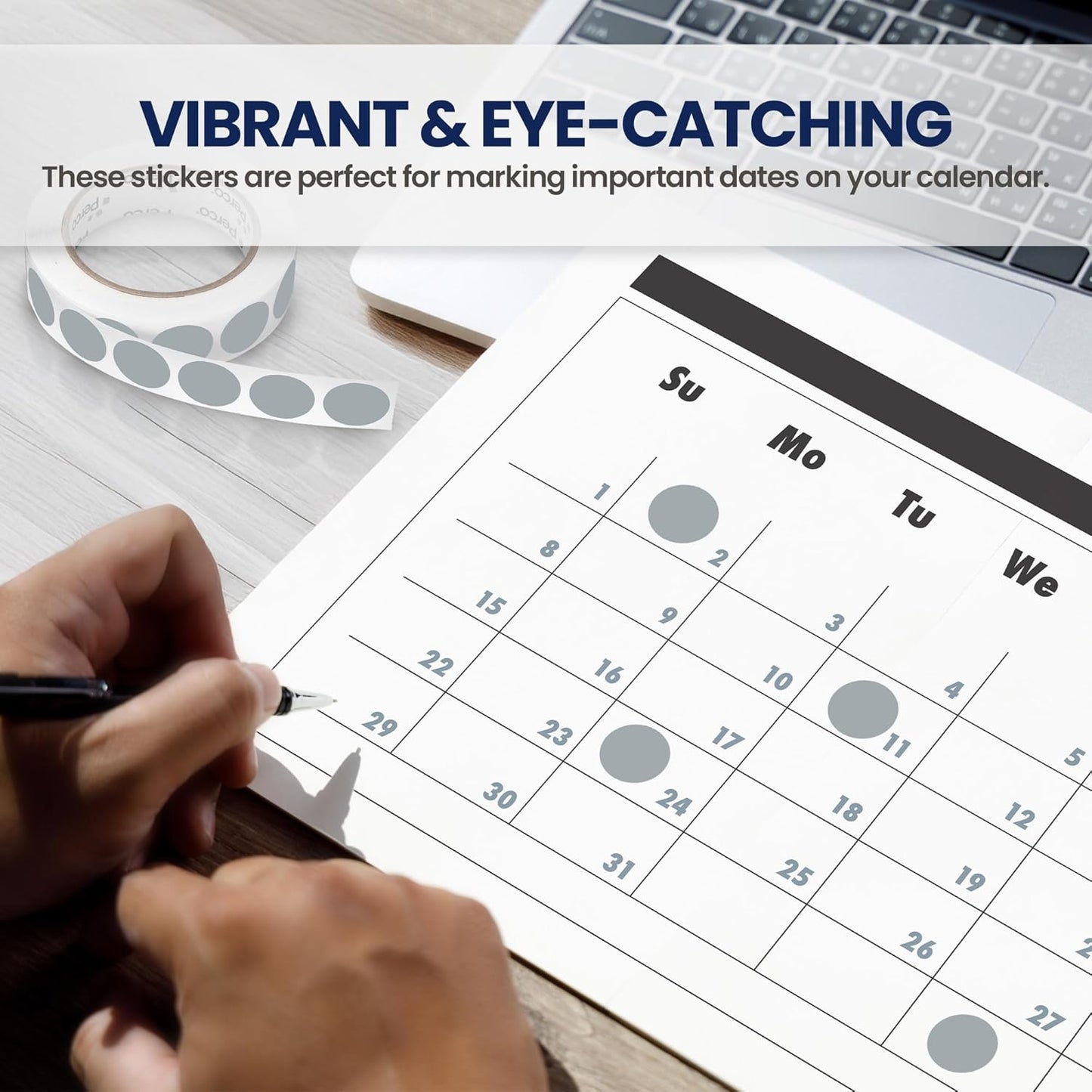 Perco Grey 1-Inch Round Circle Dot Sticker Labels with Removable Adhesive – 1,000 Labels per Roll – Versatile, Vibrant Colors, Reliable Hold, No Residue, Perforated for Convenient Use – Made in USA