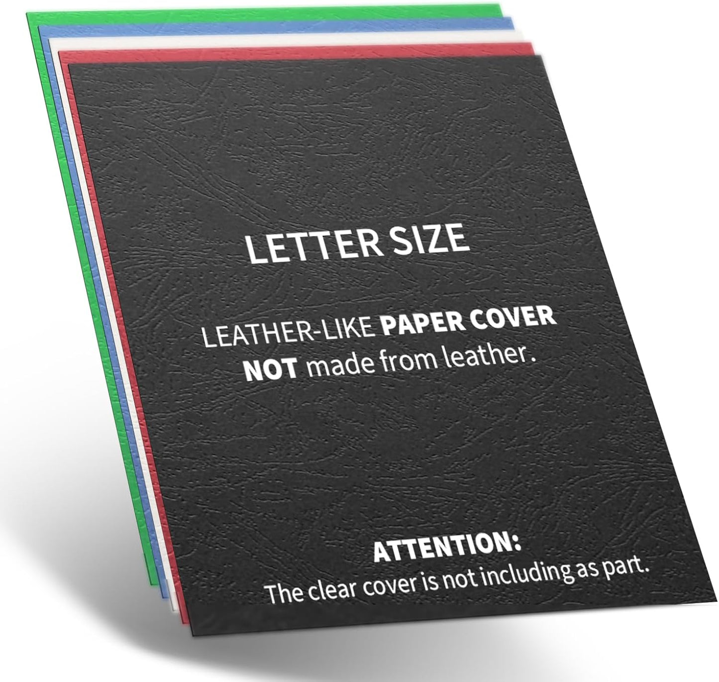 Binditek 100 Pack 13Mil Grain Texture Paper Binding Presentation Covers, 8-1/2 x 11 Inches 90lb, 250 GSM, Un-Punched, 5 Multi Colors (Black, White, Red, Green, Blue)