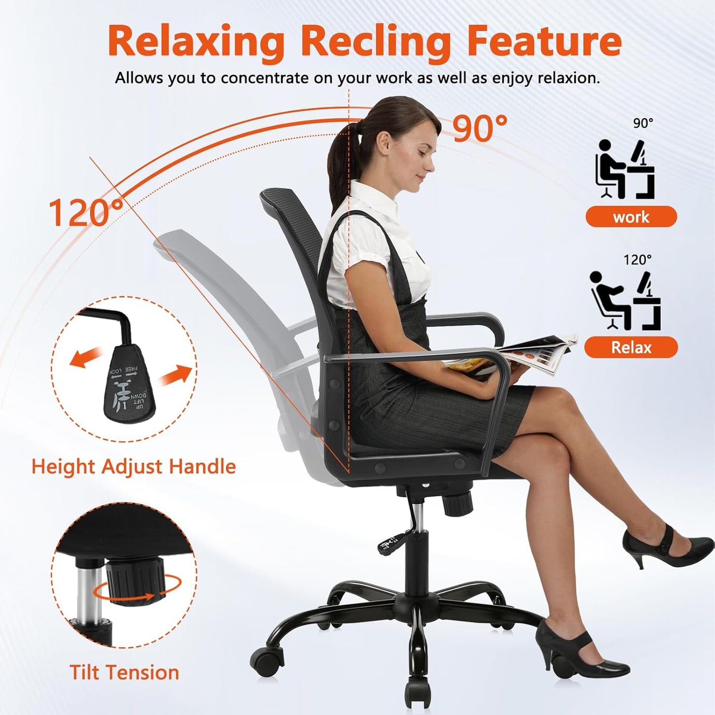 CLATINA Ergonomic Rolling Mesh Desk Chair with Executive Lumbar Support and Adjustable Swivel Design for Home Office Computer Black 4 Pack