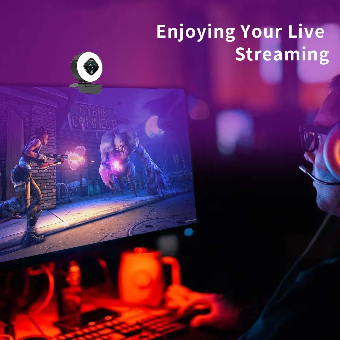 Angetube Streaming Webcam 1080P with Ring Light - HD Web Camera with Digital Zoom Autofocus for Computer PC Laptop Mac 962 USB Web Cam for Gaming Xbox Google Meet