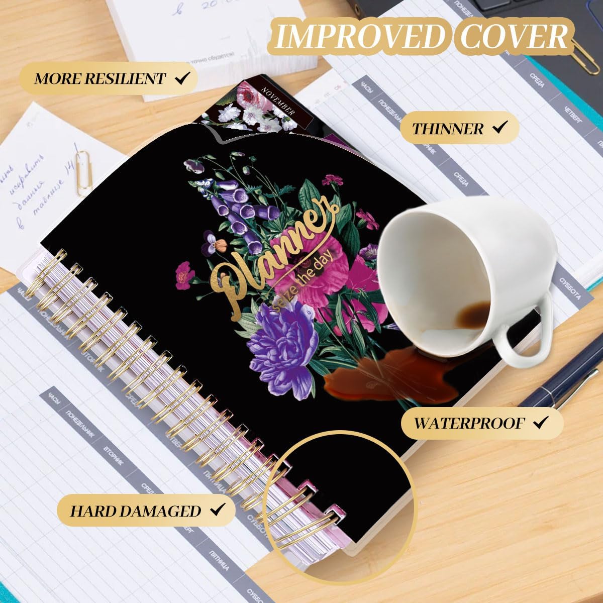 Planner 2025-2026, 18 Months Large Academic Daily Weekly Monthly Planner Organizer, July. 2025 - Dec. 2026, 8.5x9.8" Agenda with Page Tabs, Separator Page, Pocket Folder, Bookmark, Stickers & Sticky Note Set