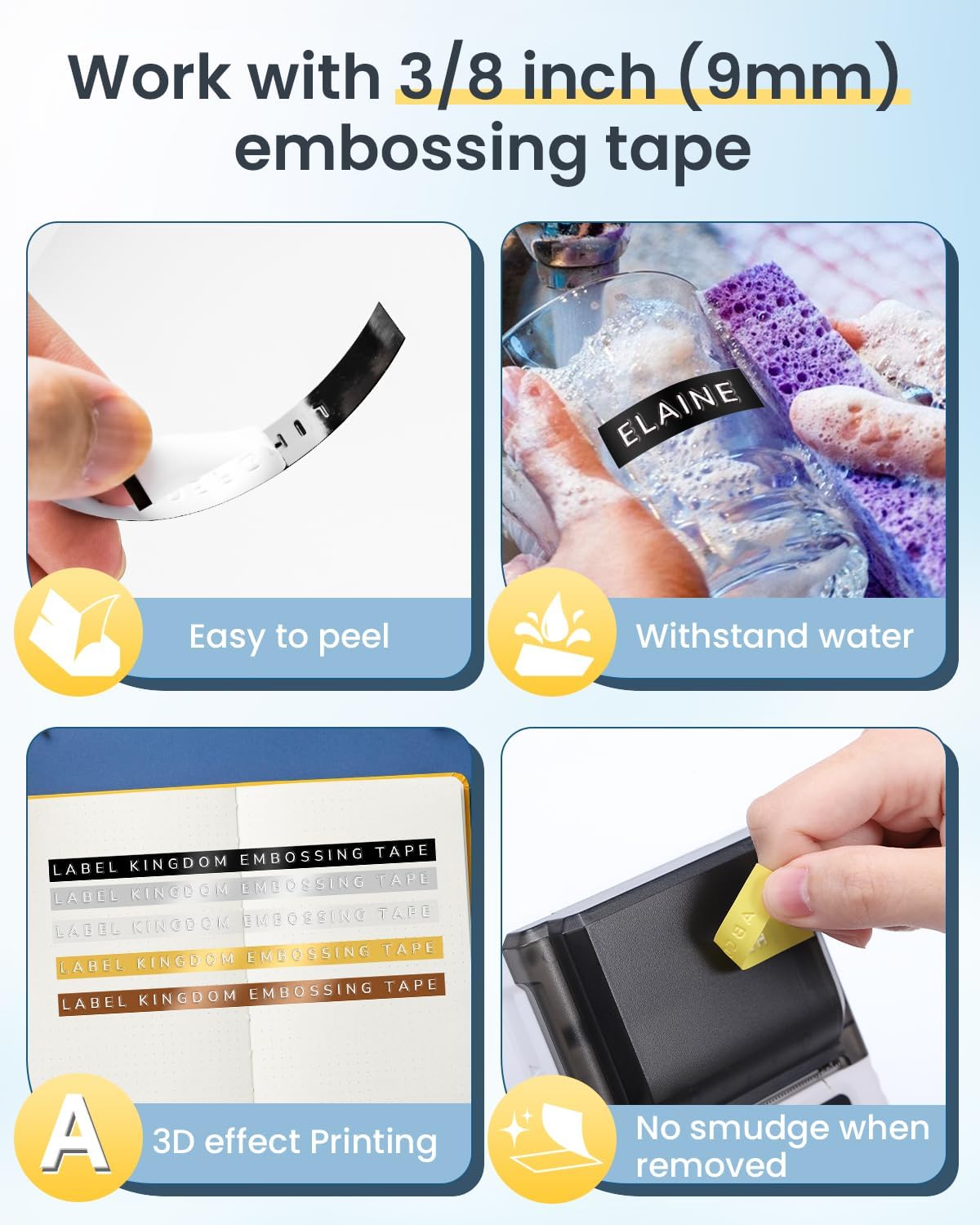 Label KINGDOM Embossing Label Maker with 5 Rolls 3D Embossing Tape, Label Maker Embossing Portable Vintage 3D Embossing Label Printer Waterproof for Home Office School and DIY, Blue