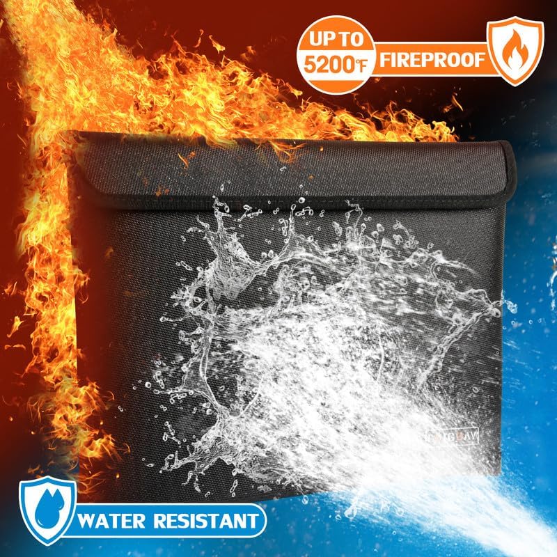 Fireproof Document Bag - with 5200°F Heat Insulated, Waterproof Fireproof Bag with Zipper, 8 Layers of Functional Materials, Fireproof Money Bag for Cash/Documents/Valuables, Fire Bag 13.9"x10.6"