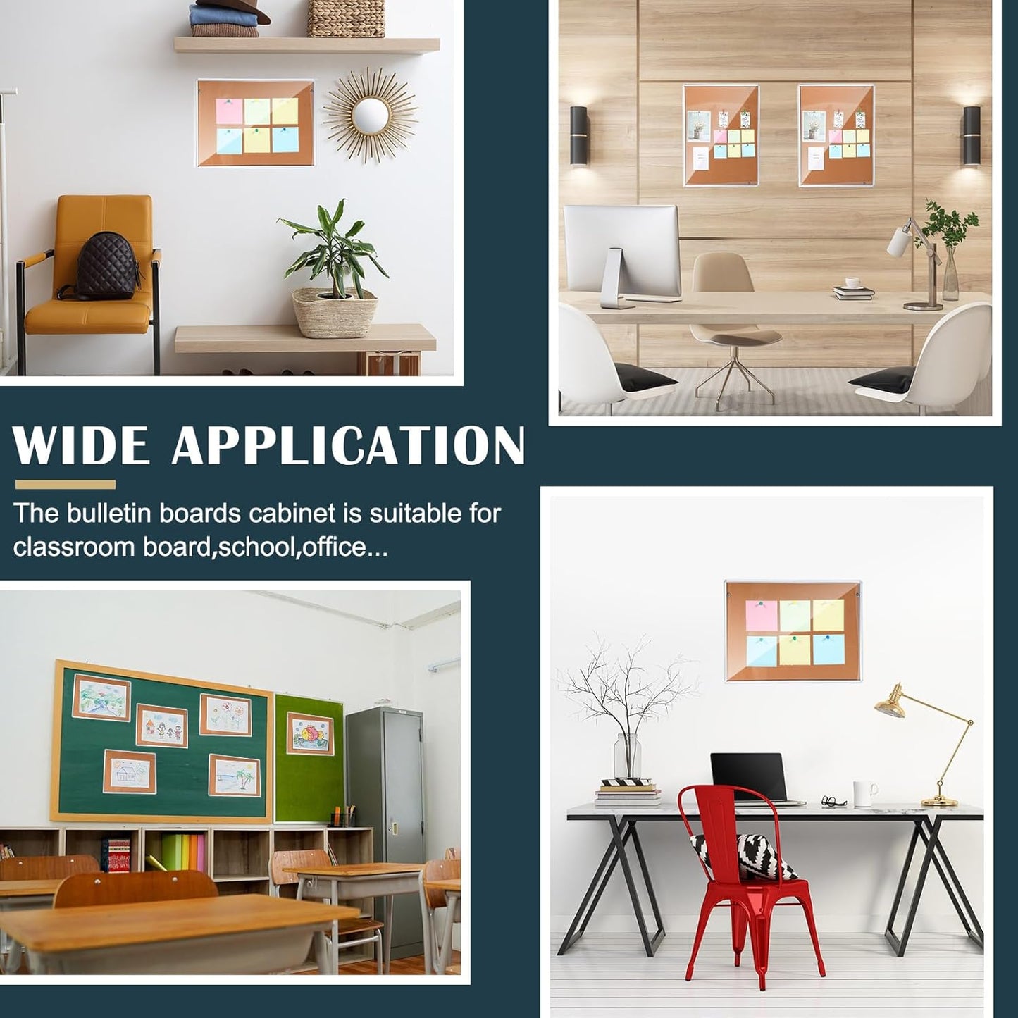 Cholemy Enclosed Bulletin Lockable Cork Case Notice Board 48 x 36 Inch Weatherproof Bulletin Board with Aluminum Frame Mounting Screws Outdoor for School Office Wall Display Pictures(Silver)