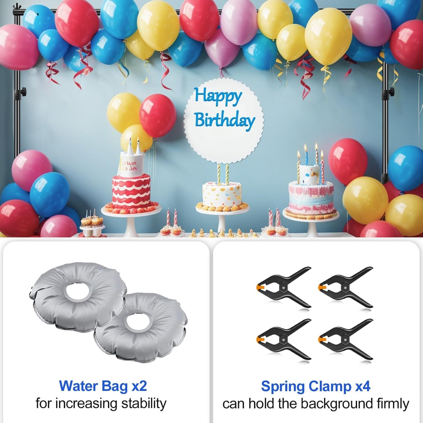 EMART Backdrop Stand, 10x10ft Width Adjustable Photography Background Support Poles with Heavy Duty Flat Base, Photo Metal Steel Pipe and Drape Frame Kit for Parties Birthday Wedding - Black