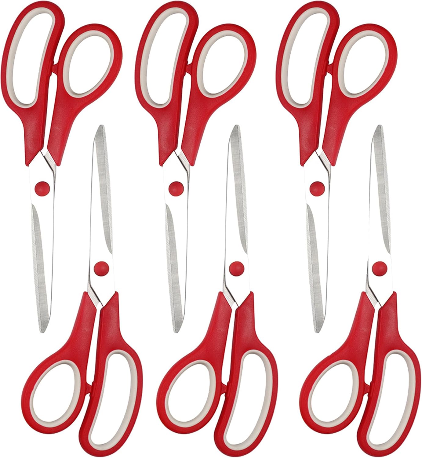 Red Scissors Bulk, Rkqoa 8" All Purpose Scissors Pack of 6- High Performance and Designed for Comfort and Cutting - Sharp to Cut but Soft to Hold. Perfect for Art, Crafts and the Office
