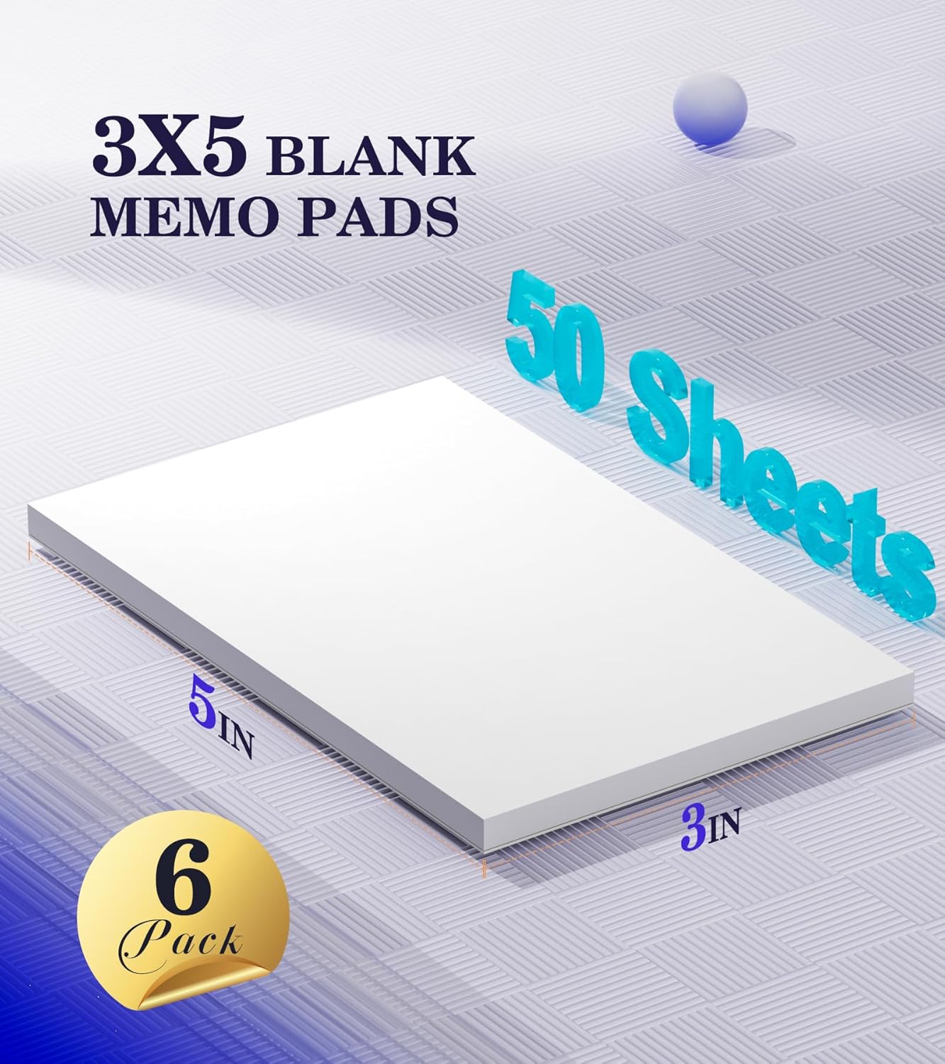 Notepads 3x5, 6 Pack Small Note Pads, Server Note Pads, Scratch Pads 3x5, Memo Pads White Paper, 50 Sheets per Blank Note pads 3x5, Small Writing Pads Pocket Notepads for Office School Home Supplies