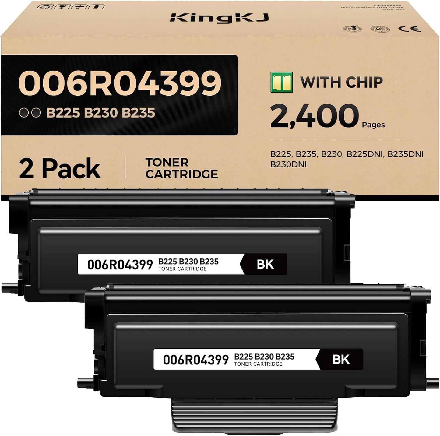 B230 B225 B235 Black Toner Cartridge 2-Pack with New chip Replacement for Xerox 006R04399 006r04400 High-Yield Toner Compatible with Xerox B225 B235 B230 B225DNI B235DNI B230DNI Printer Ink All-in-One