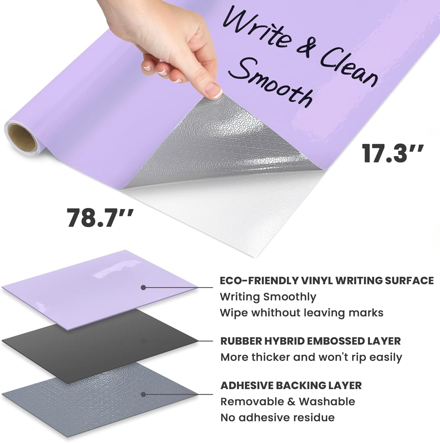 T&W SAME FILM White Board Dry Erase-Colorful Whiteboard Wall Sticker Roll 17.3''X78.7''-Self Adhesive Dry Erase Paper for Desk/Glass/Fridge/Office/Door/Classroom/Kids/Adults-3 Marker-Purple
