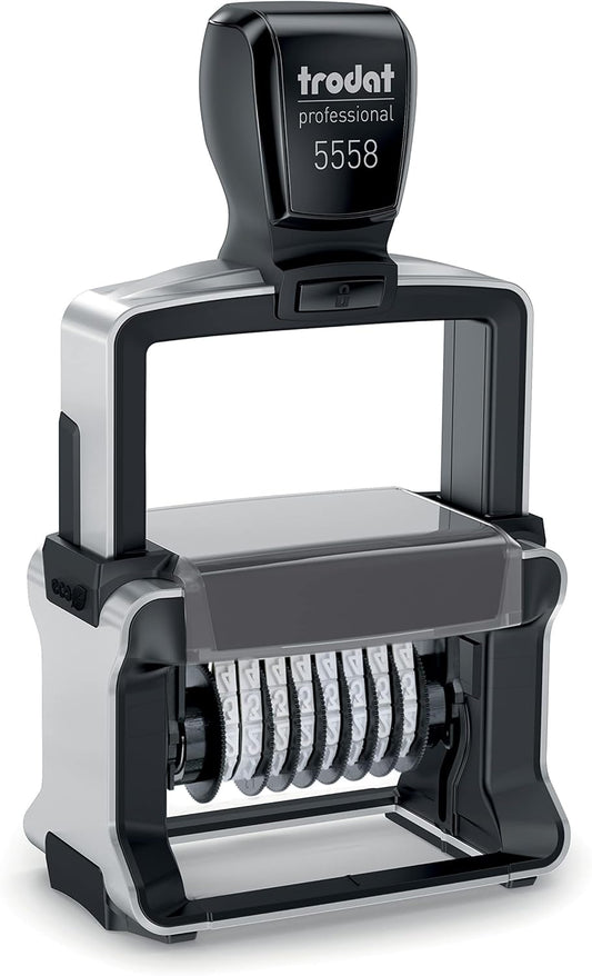 Trodat 5558 Professional Manual Numberer Stamp – 8 Digits, Self-Inking, 3/16" (5 mm) Characters, Black Ink