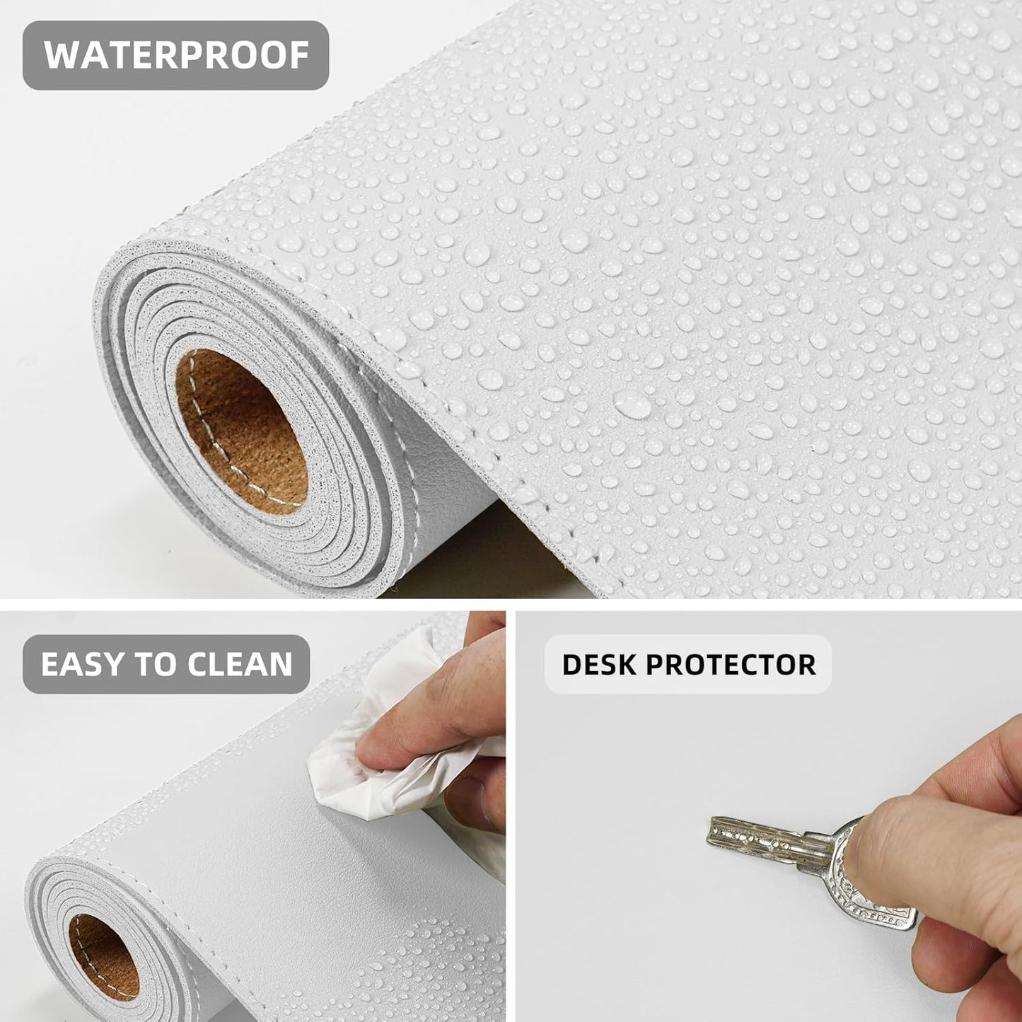 Leather Desk pad Protector, Large Desk mat with Natural Cork & PU Leather,Mouse pad,Non-Slip Office Desk Mat,Waterproof Desk Writing Pad for Office and Home (47in*17in, Ivory White)