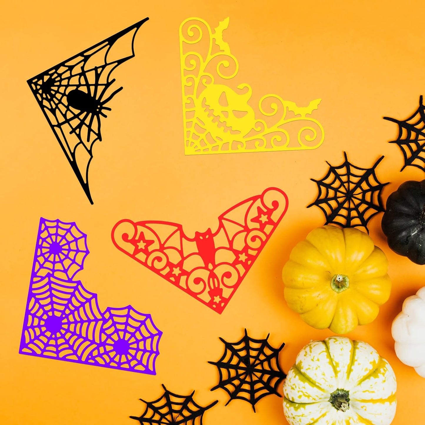 GLOBLELAND Halloween Lace Corner Cutting Dies for Card Making Spider Bat Pumpkin Cobweb Cut Die for DIY Scrapbooking Journal Embossing Paper Craft Decor