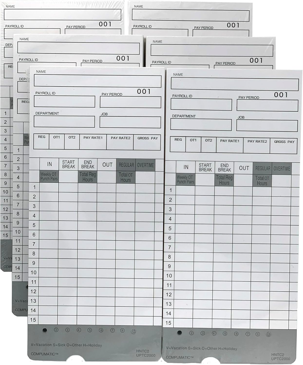 300 Time Cards for uPunch HN2000, HN2500, HN4000, HN4500 AutoAlign Calculating Time Clock and More HNTC2 UPTC2000 COMPUMATIC Compatible