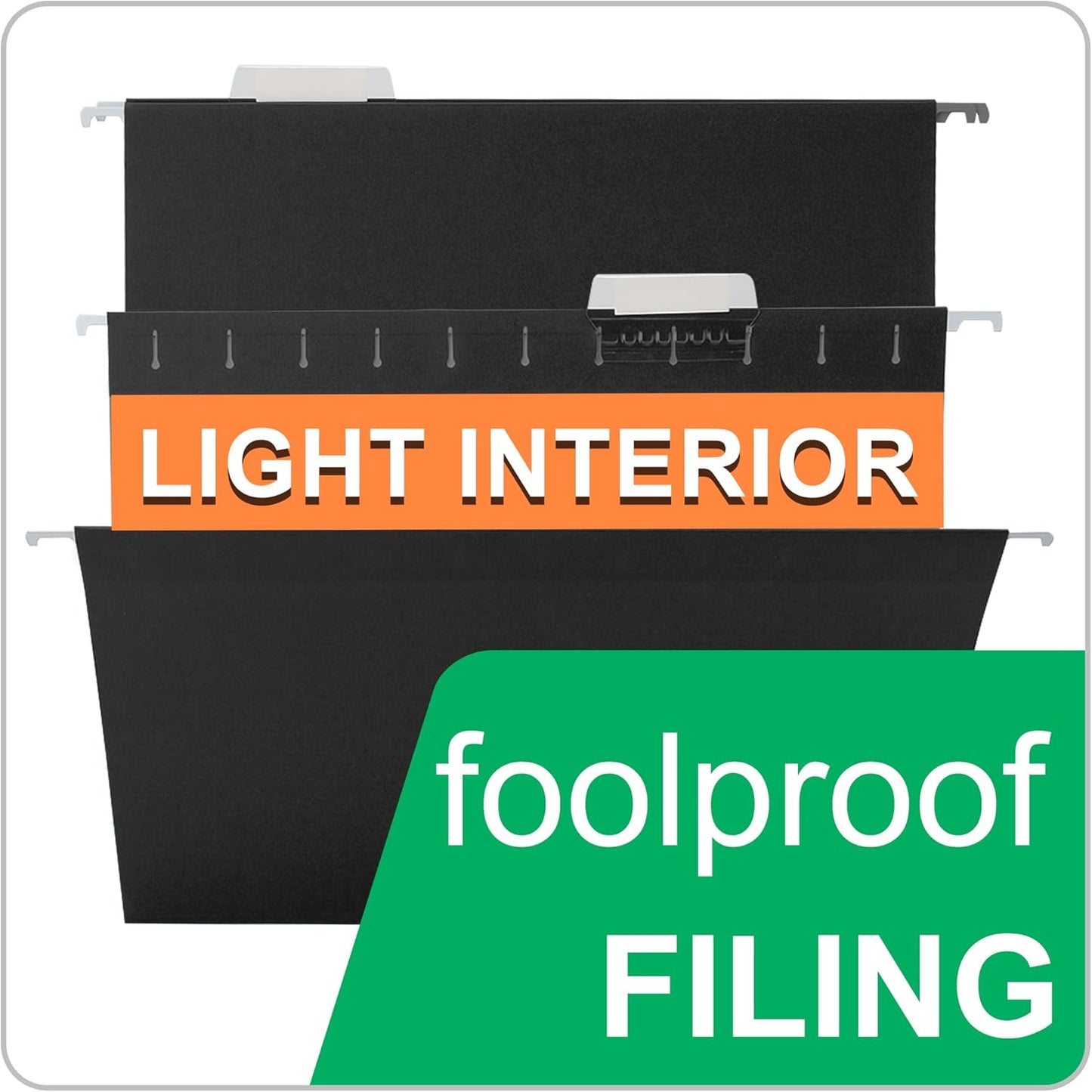 Black Hanging File Folders,50 Packs Letter Size File Folder,Designed for Bulky Files,Filing Cabinet,1/5 Adjustable Tabs for Office,School,Home