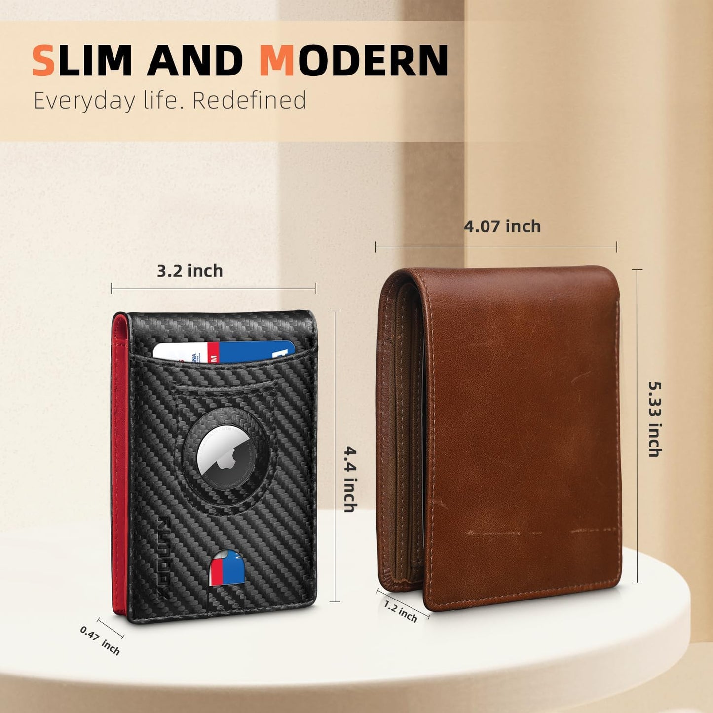 RUNBOX AirTag-Wallet-Mens-Slim-RFID Blocking Wallets Leather with Bill Compartment Air Tag Bifold Card Holder Wallet Gifts for Men Dad