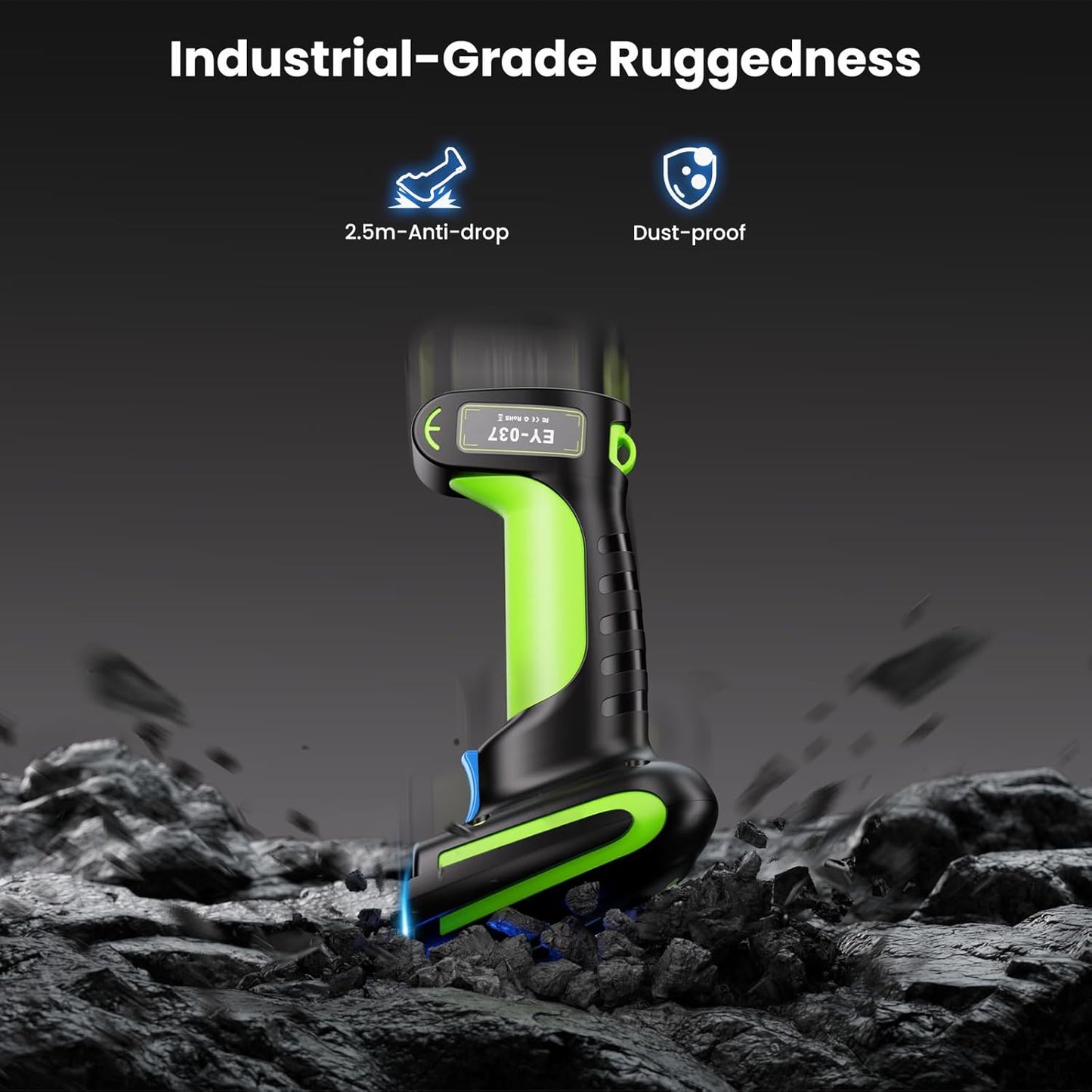 Eyoyo 1D 2D QR Industrial Bluetooth Barcode Scanner with Wireless Charging Stand, Rugged & IP65 Waterproof, Cordless & USB Wired Hands-Free Handheld Bar Code Scanner Reader for Laptop Desktop Android