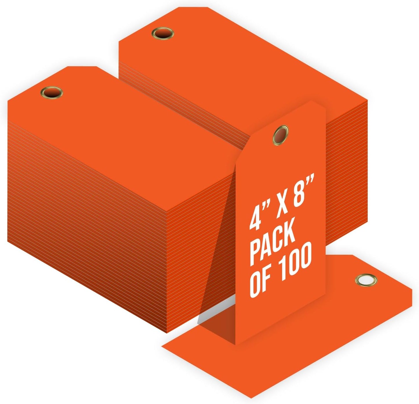 Tags 4 Less 15 Mil Waterproof Plastic Tags, Pack of 100 – 4” x 8” Heavy Duty Plastic Tags for Labeling, Outdoor Tagging, Equipment Labeling, Luggage, Valves & More (Orange)