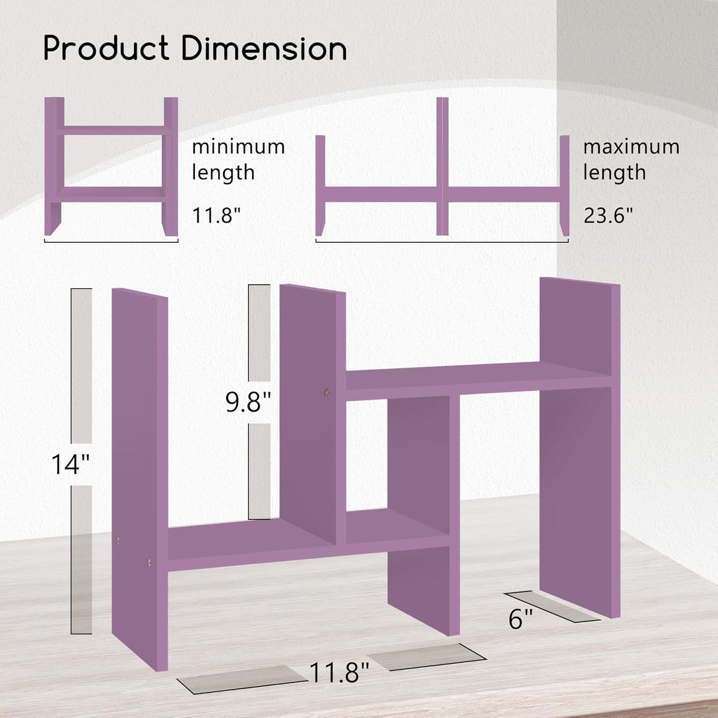 Jerry & Maggie Desktop Organizer Office Storage Rack Adjustable Wood Display Shelf Free Style Double H, Multi-Functional Mini Bookshelf for Desk Natural Stand (Violet)