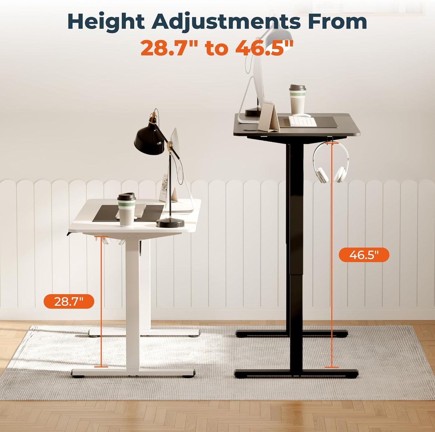 Adjustable Standing Desk, 47x24 Inches Home Office Desk with Memory Preset, Home Office Desk Computer Workstation Splice Black Top + Black Frame