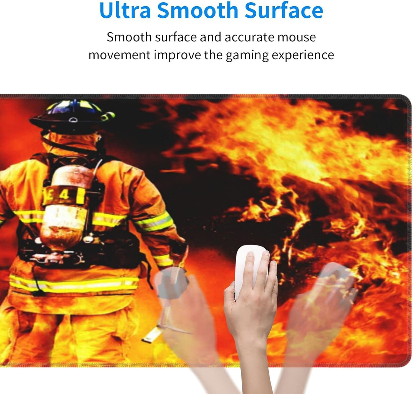 Fire Firefighter Fireman Mouse Pad, Large Big Gaming Mouse Pad Desk Pad, Mousepad with Non-Slip Rubber Base, Extended XXL Mouse Mat for Computer Laptop Office Accessories