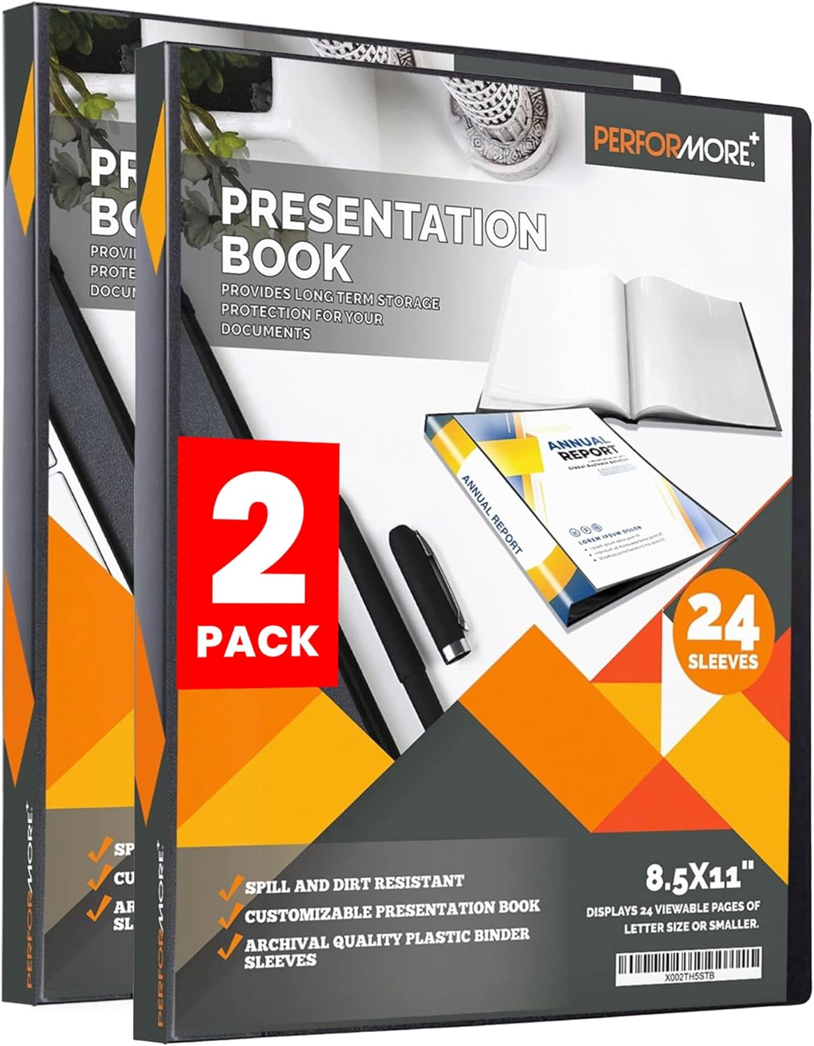PERFORMORE Presentation Folder, 24 Pocket Presentation Display Book (Black) with Plastic Sleeves, 48 Pages Capacity for 8.5" X 11" Sheet Size Paper, Portfolio and Sheet Protector Binder (2)