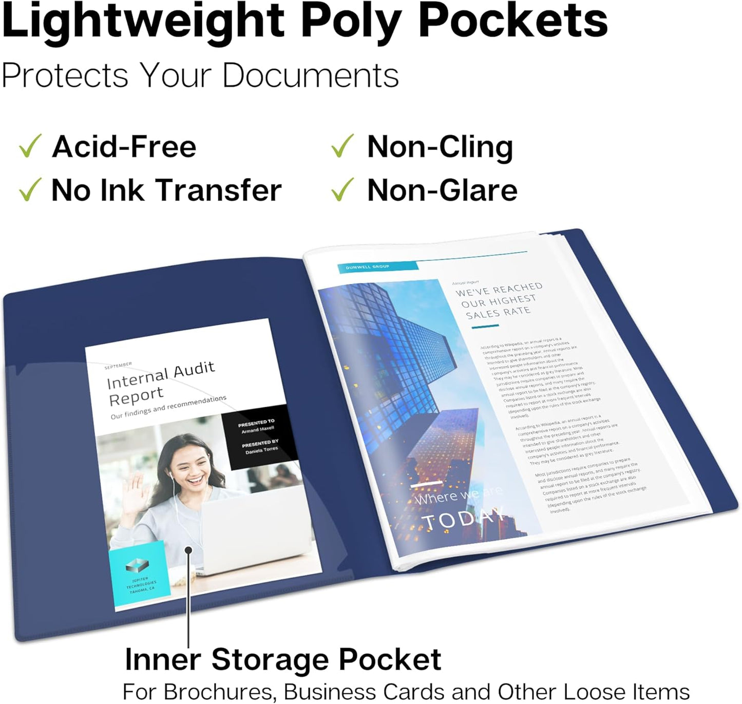 Dunwell Presentation Binder 24-Pocket, Displays 48 Pages, 8.5x11 Portfolio Binder with Plastic Sleeves, Storage and Organizer for Documents, Certificates, Projects, Photos (3 Pack, Blue)