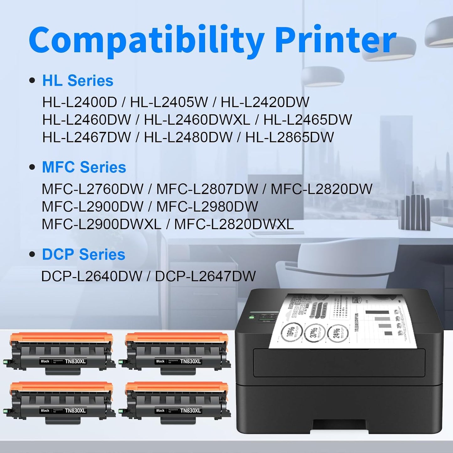 myCartridge Compatible Toner Cartridge Replacement for Brother DCP-L2640DW TN830XL TN830 TN830 XL TN-830 TN-830XL Toner 4PK Use for HL-L2460DW MFC-L2820DW HL-L2405W HL-L2480DW Printer