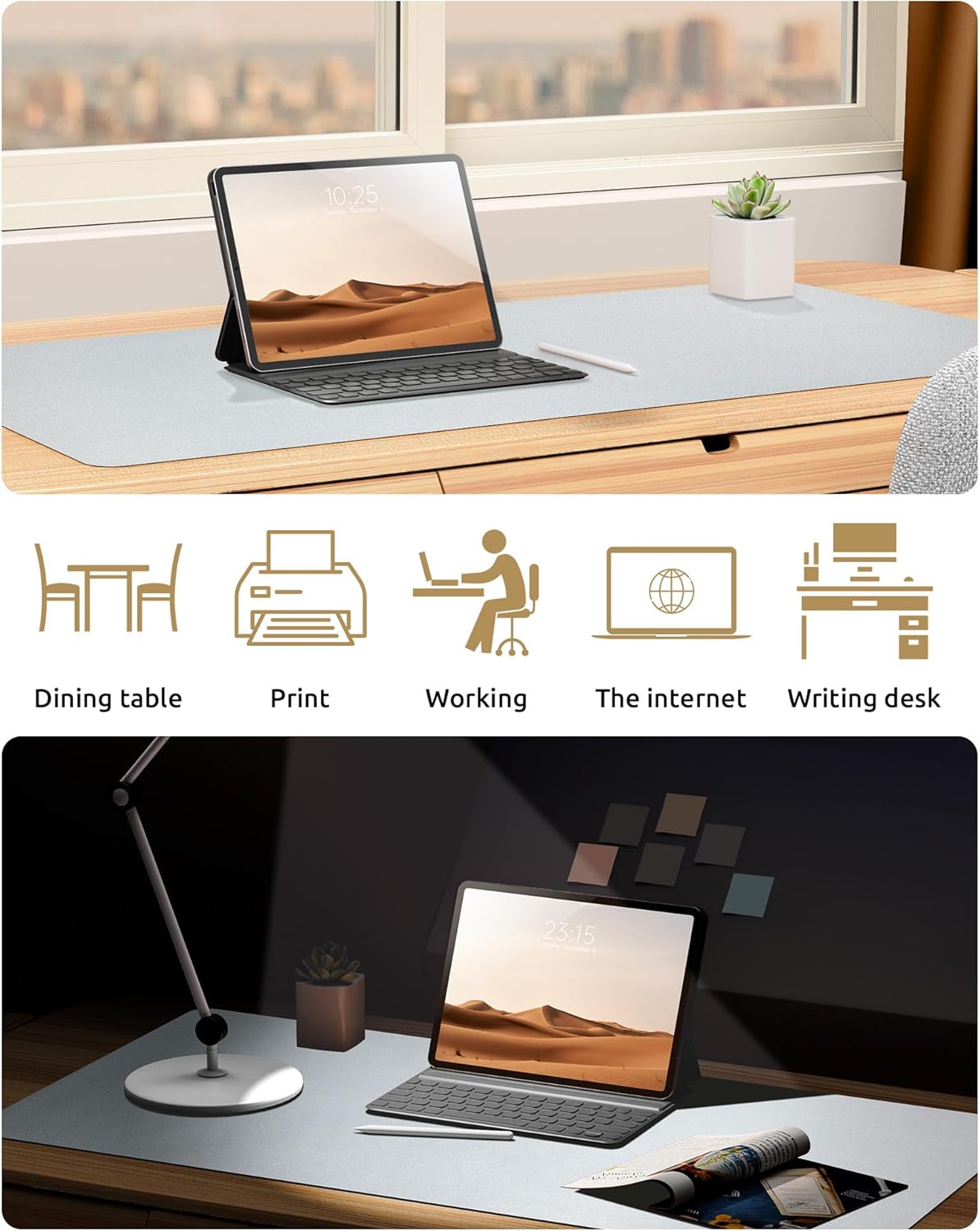 YSAGi Leather Desk Pad Protector, Office Desk Mat, Large Mouse Pad, Non-Slip PU Leather Desk Blotter, Laptop Desk Pad, Waterproof Desk Writing Pad for Office and Home (Silver, 31.5" x 15.8")