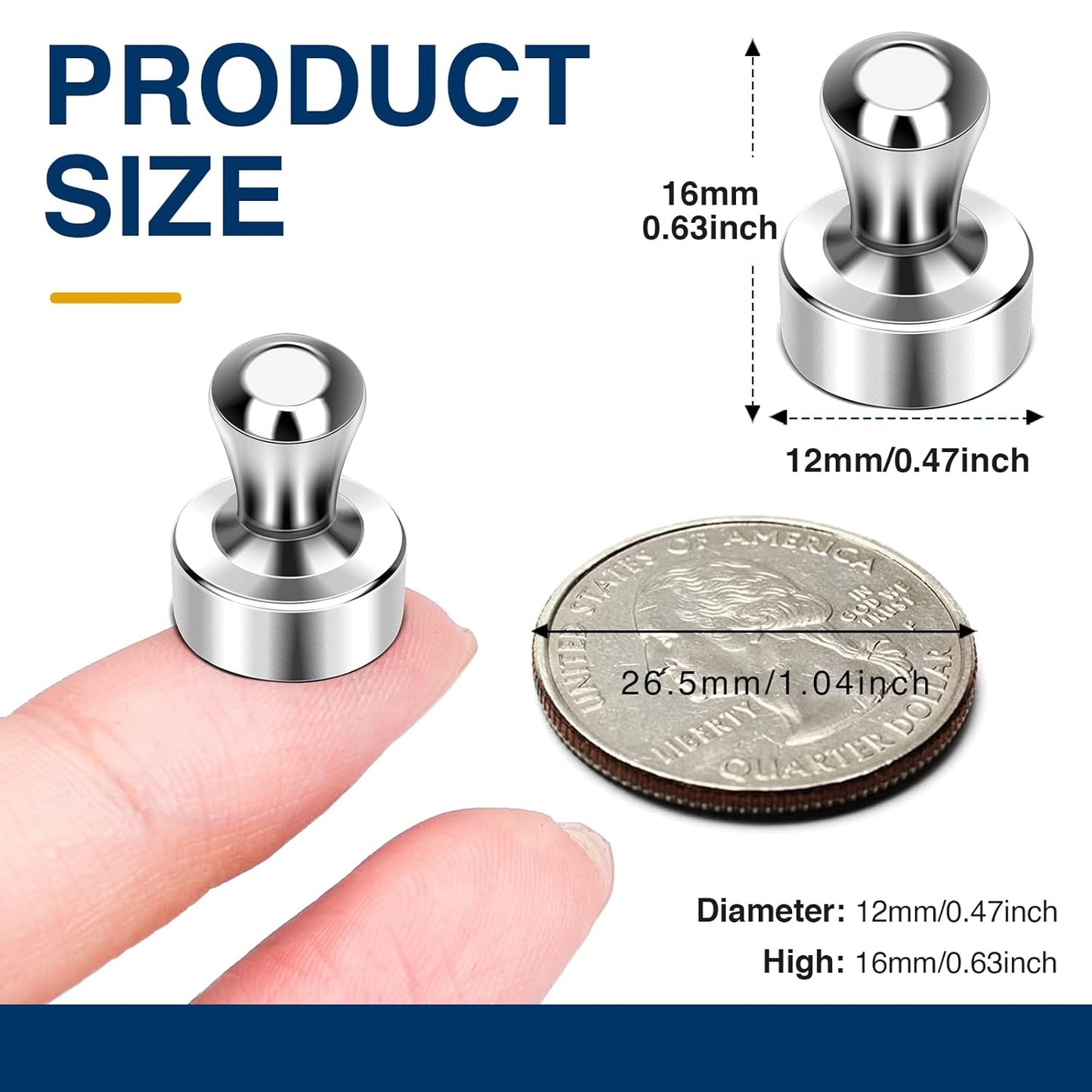 MIKEDE 30 Pcs Silver Neodymium Magnetic Push Pins, Strong Magnets for Whiteboard, Refrigerator, Office, Classroom