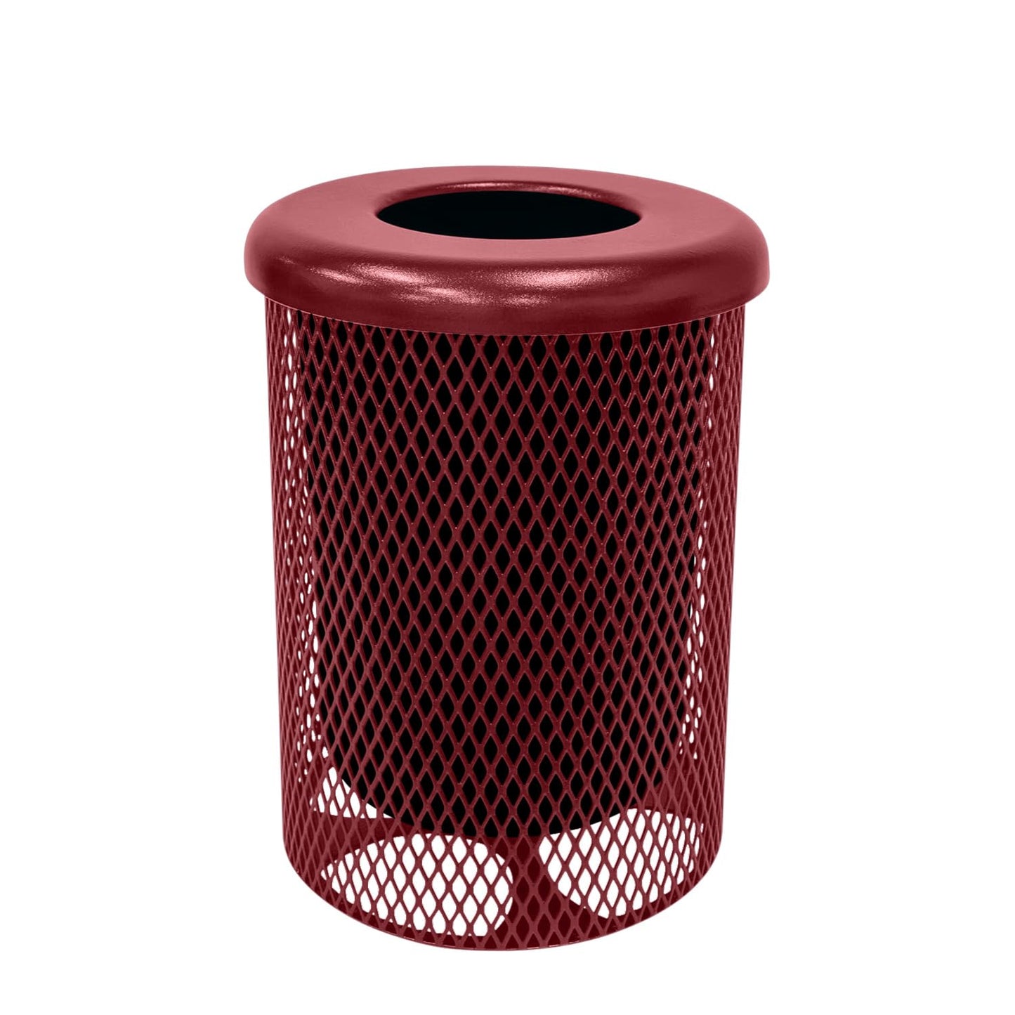 RFT-BUR Heavy Duty 32 Gallon Round Trash Receptacle, Liner Included, Burgundy with Black Flat Top, Made in America