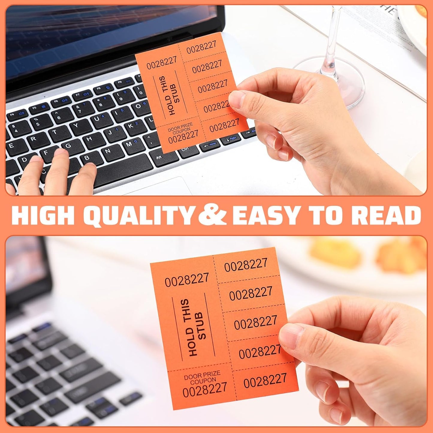 Kosiz 504 Sheets 5 Bid Raffle Ticket with Different Numbers Per Sheet Chinese Auction Tickets for Events Church Basket Auction Silent (Orange)