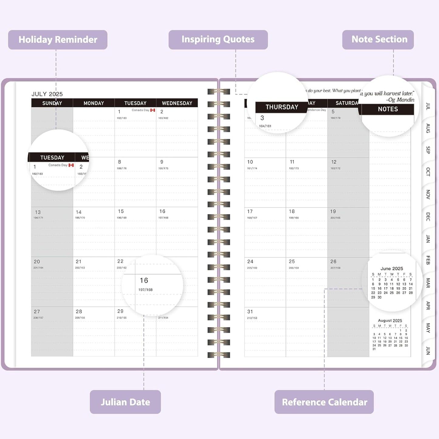 Planner 2025-2026 for Women & Men, Weekly and Monthly Calendar Notebook (July 2025 - June 2026), Hardcover Spiral Bound School Teacher Student Planner with Tabs, Inner Pocket, A5 (6.3" x 8.5")