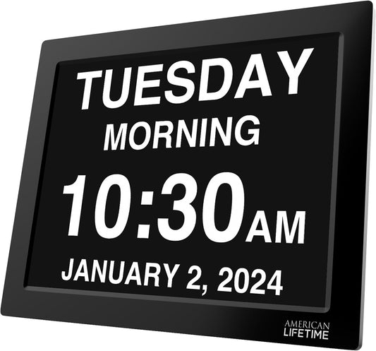 American Lifetime 【New 2025 Dementia Clock Large Digital Clock for Seniors, Alzeimer Clock Large Display with Custom Alarms, Clock with Day & Date for Elderly, Digital Calendar Black, 15 Inch
