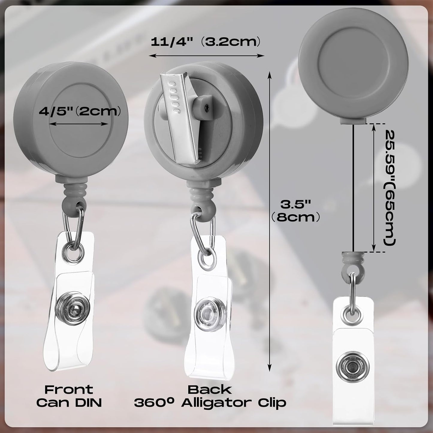 Zonon 50 Pieces Retractable Badge Holder Reels with Swivel Alligator Clip, ID Card Holder Name Badge Reel Clips for Students Teachers Office Workers (Grey)