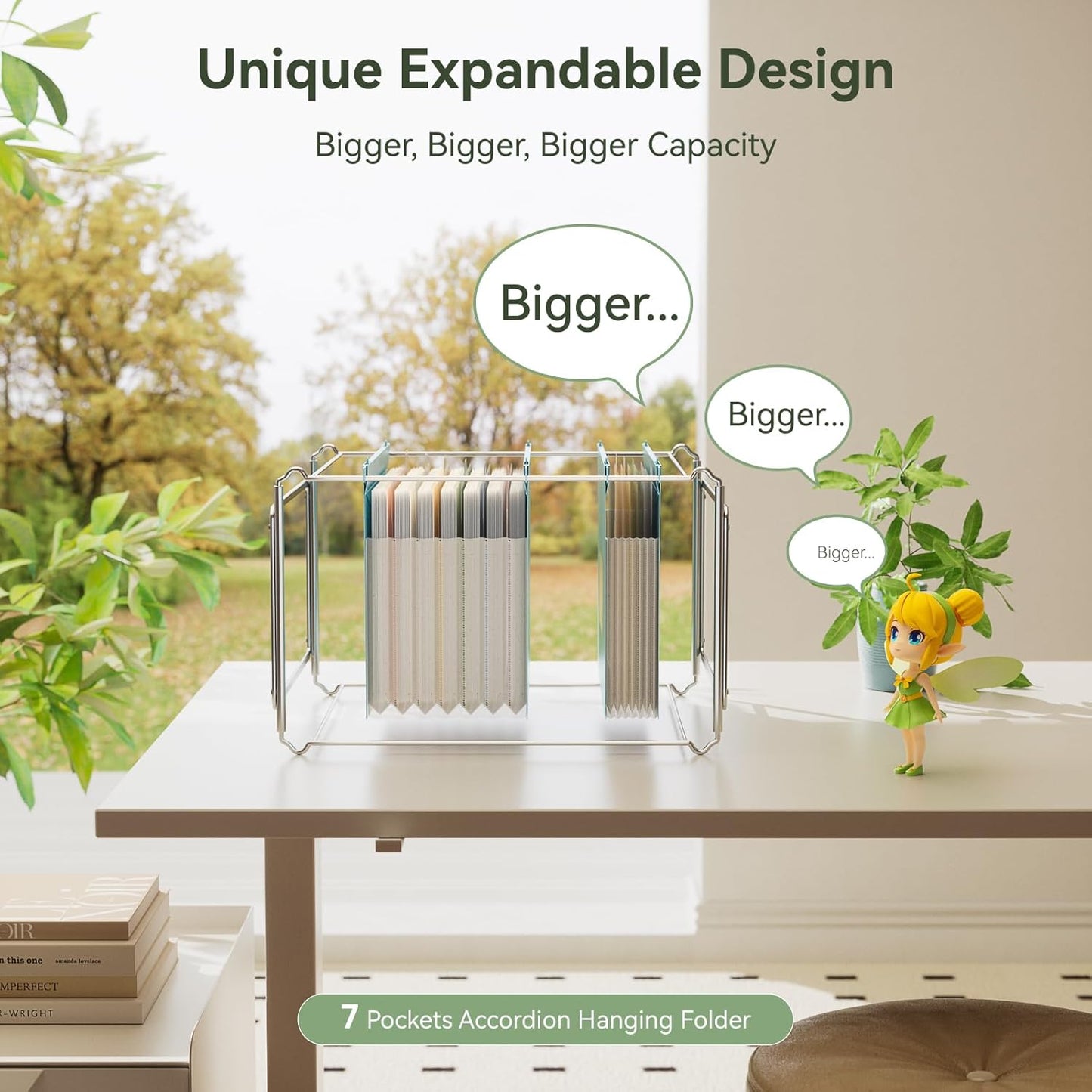 Wheat Straw Expanding Hanging File Folders, File Organizer, 1.2" Accordion Pockets, Large Capacity, Letter Size for Filing Cabinet, 100% BPA Free, Return to Nature, Healthy Living-UN Blue