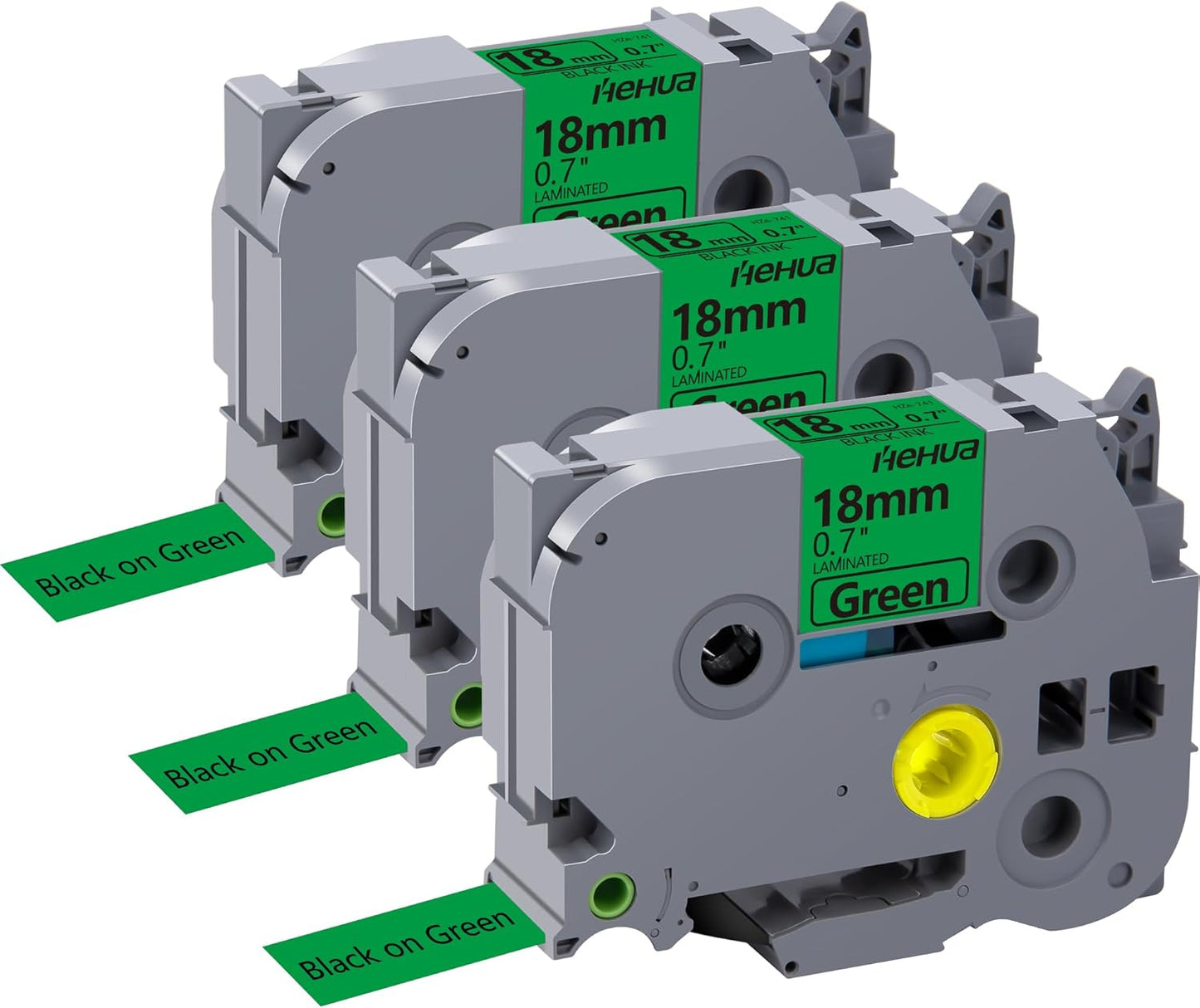 Hehua 18mm 0.7 Laminated Green Tape Compatible for Brother P-Touch TZe-741 TZe741 TZ741 TZ741 TZe TZ Label Tape for Ptouch PT D400 D600 D610 P710bt, 3/4'' x 26.2ft Black on Green, 3 Pack