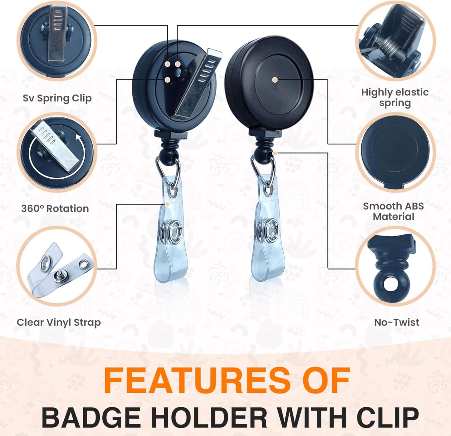 25 Pack Badge Reels Retractable Badge Holder with Clip, Id Clips for Badges, Id Badge Reel, Retractable Id Badge Clip with Clear Vinyl Strap & Alligator Swivel, No Twist Dispenser (Black)