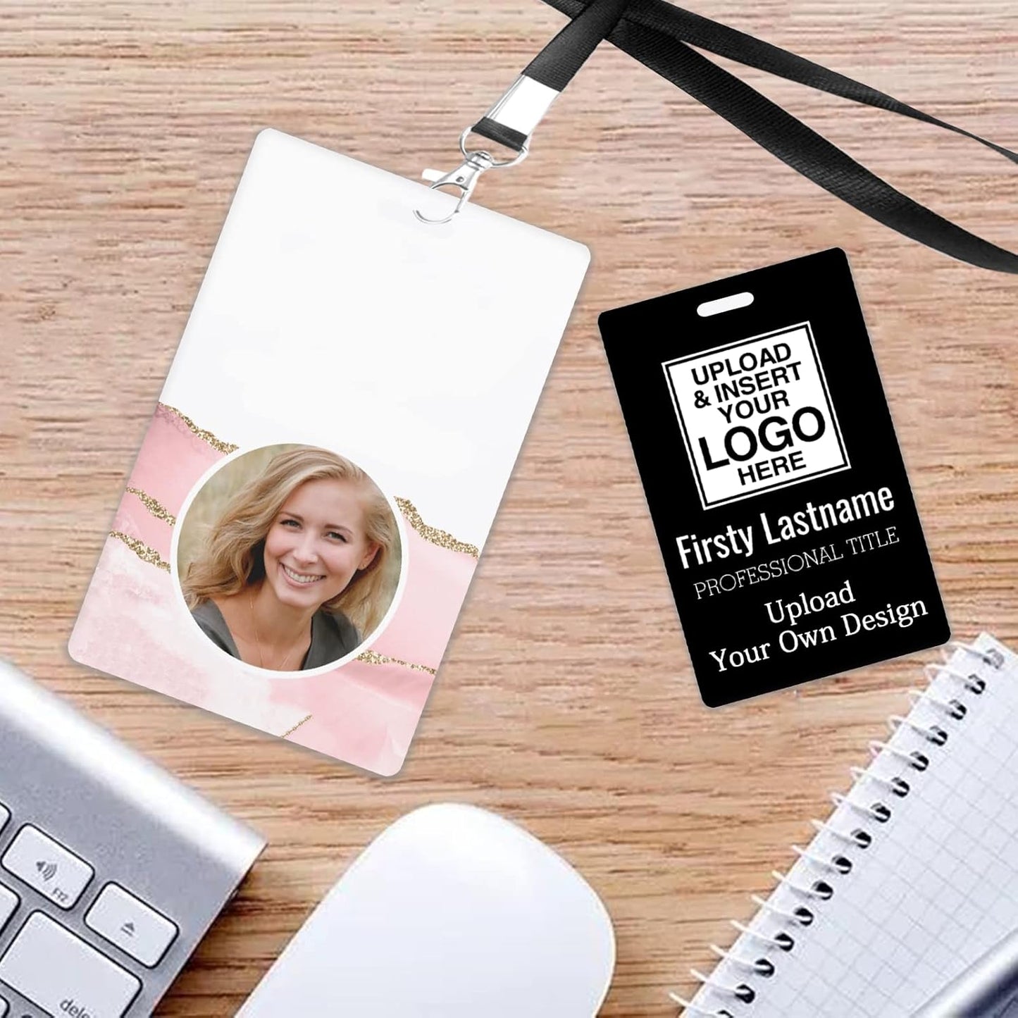 Custom Id Badge, Personalized Employee Photo Identification Card with Lanyard, Durable ID Card for Office Worker Doctor Nurse Student-Vertical-Template6