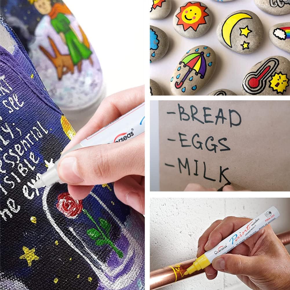 Paint Pens Paint Markers - Black Permanent Markers 8 Pack, Oil Based Waterproof Quick Dry Medium Tip Marker Pen for Metal, Wood, Fabric, Plastic, Rock, Stone, Mugs, Canvas, Glass, Art Craft